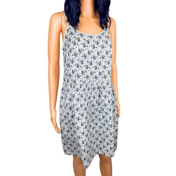 Loft Blue and White Floral Strappy Knee Length Dress Size Small - Picture 4 of 6